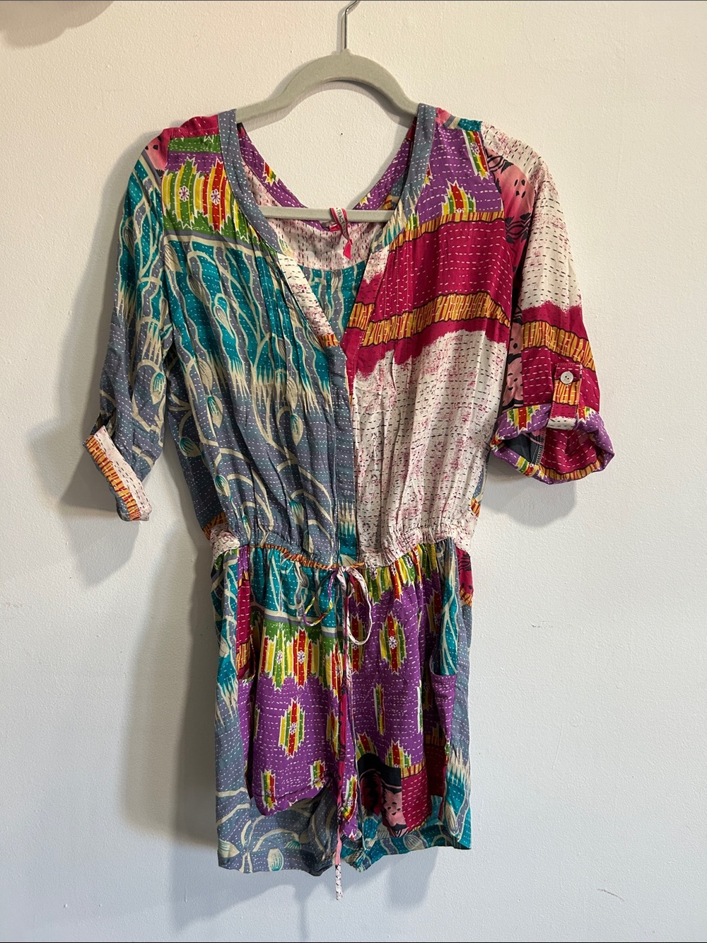 Tracy Reese Colorful Mixed-Print Romper in Teal, Purple & Fuchsia